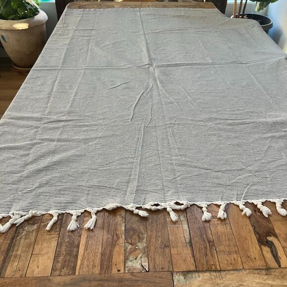 Hearth & Hand Striped Shower Curtain 67 x 67" Gray and White Tasseled Cotton - Picture 2 of 8